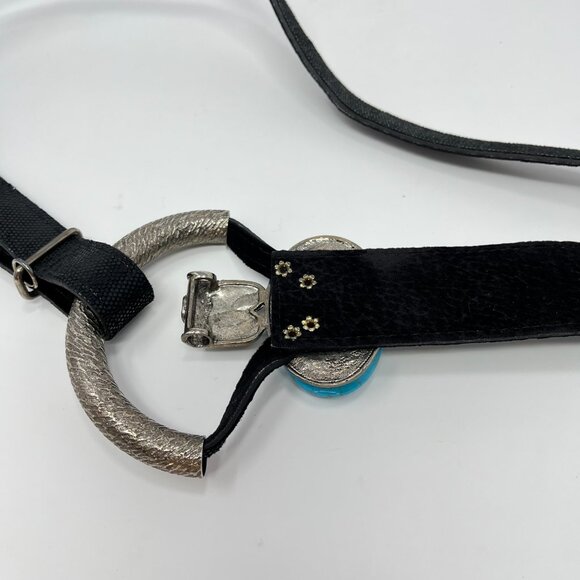 Adjustable Black, Silver & Turquoise Fashion Belt with Hook & Loop Western - Picture 6 of 9